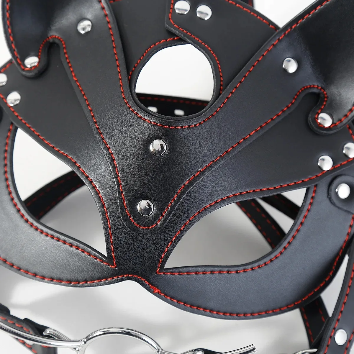 Black Leather Cat Mask BDSM Bondage Kit with Open Ring Mouth Gag Harness Couple Oral Foreplay Adult Toy for Erotic Play view 6