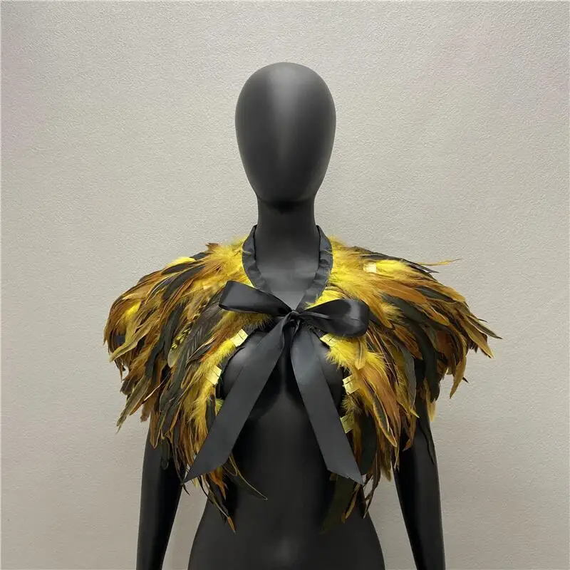 Hals Schals Frau Schal Frauen Gothic Style Schals Truthahn Kleid Cape Halloween Pelz Schal Feder Hochzeits feier Schal Cosplay – Detail 8