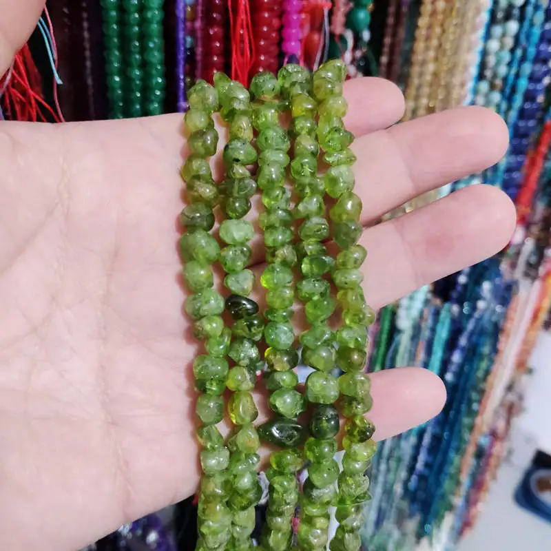 Natural Green Olivines Stone Loose Beads Irregular Shape DIY Jewellery Making Accessories 37cm wk477