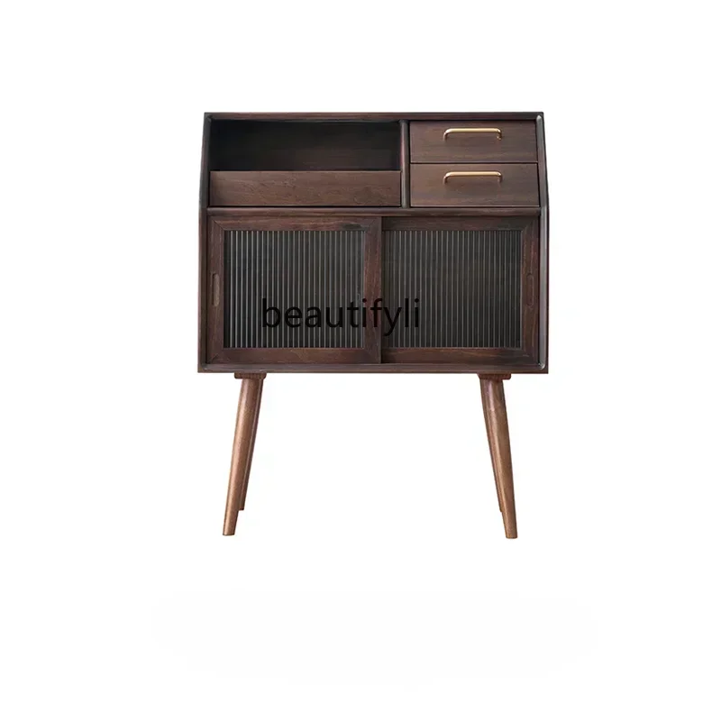 

New Side Cabinet Modern Minimalist Tea Cabinet Small Size Living Room Integrated Wall Small Apartment Solid Wood Storage Cabinet