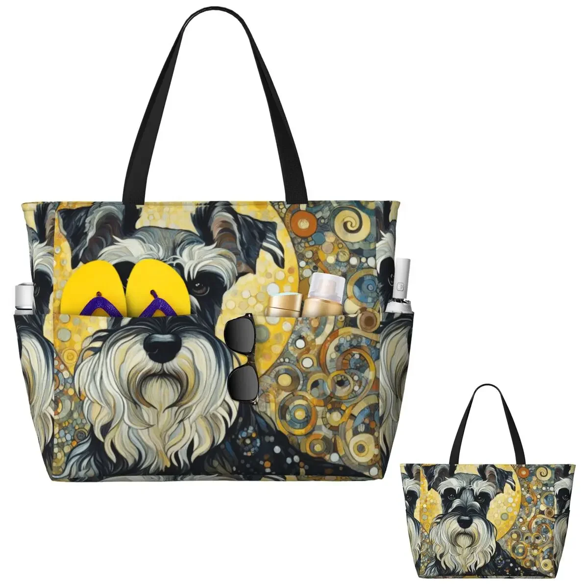 Modern Art Style Schnauzer Beach Tote Bag Sport Gym Yoga Duffle Large Tote Bag Women Travel Bag Fitness bag