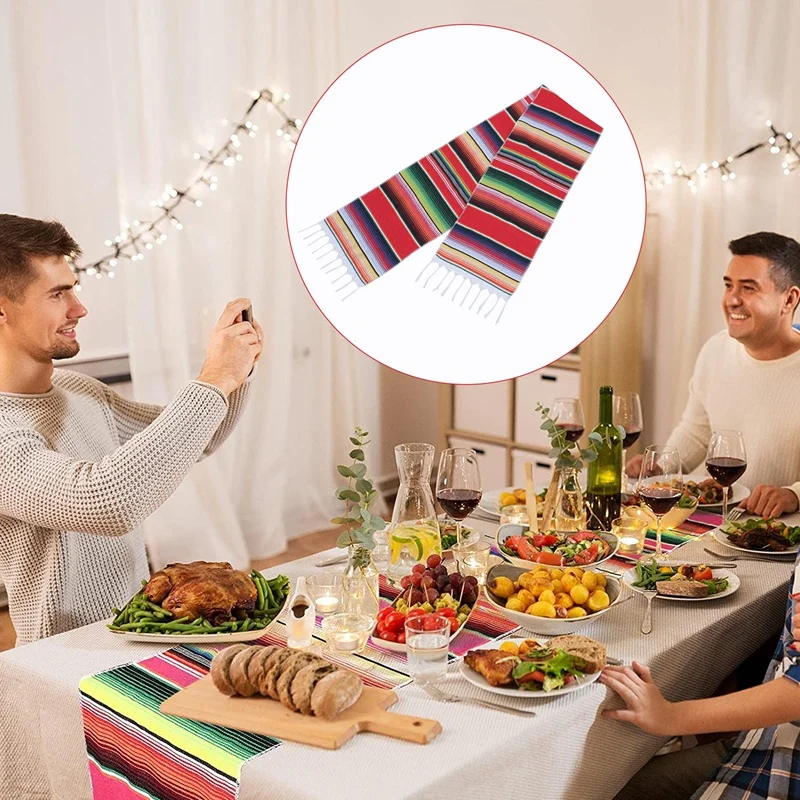 2 Pack 14 By 84 Inch Mexican Table Runner 14 X 84 Inch Mexican Party Wedding Decorations Fringe Cotton Serape Blanket Table Runn