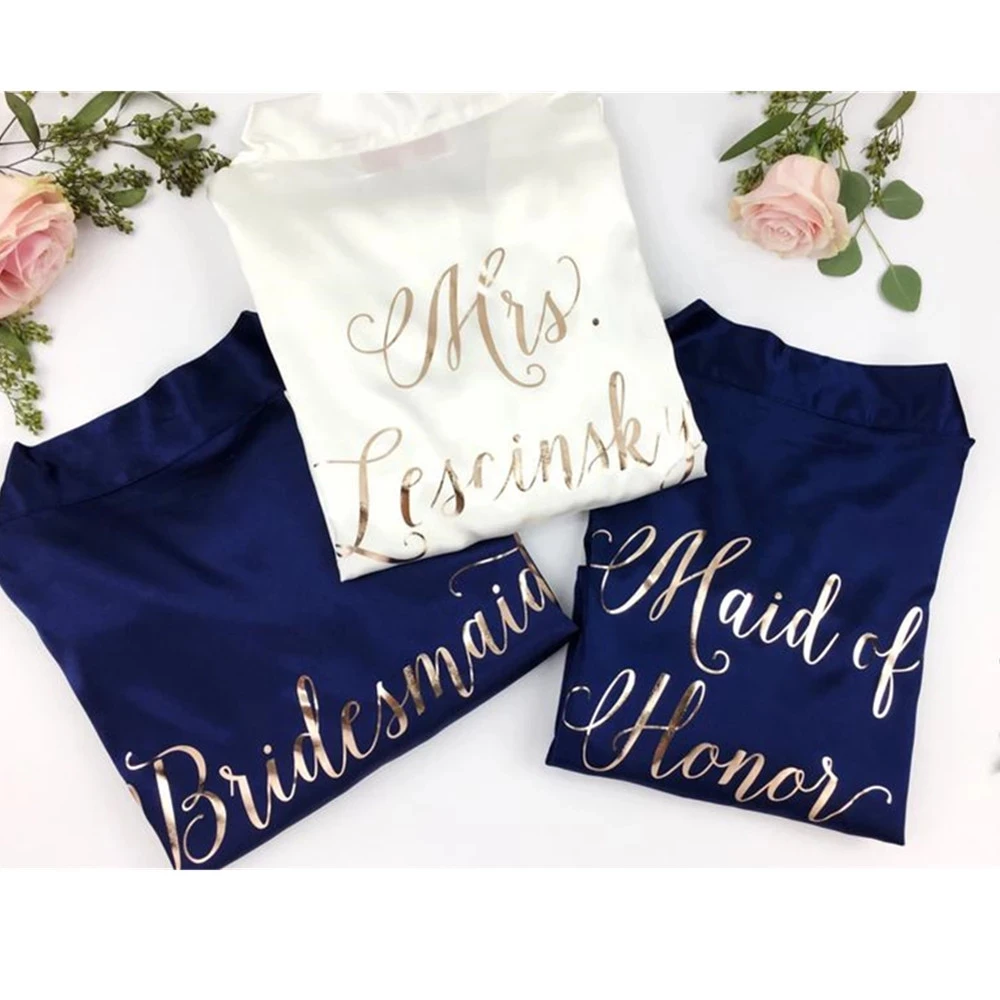 Glitter gold writing Bridal Wedding Robes Bride Bridesmaid Maid of Honor Women Party Robe Custom Name and Date Get Ready Robes