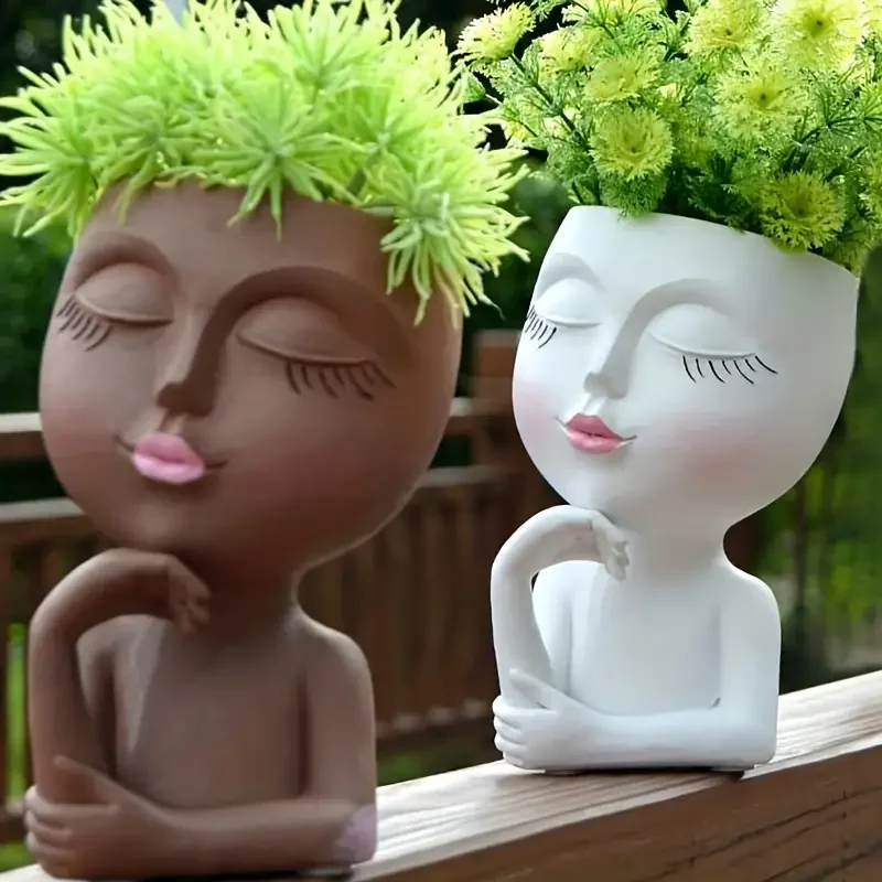 Girl Face Planter - Stylish Resin Crafted Vase for Home Office Desktop, Garden, Balcony and Patio Decoration