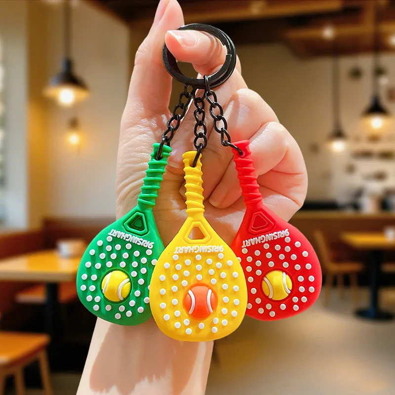 Creative Sports Fitness Tennis Racket Keychain Personalized Trendy Fitness Person Backpack Pendant Car Colorful Keyring Ornament