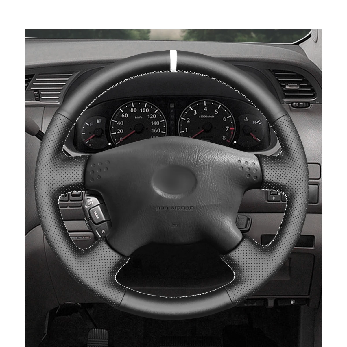 Hand-stitched Black PU Leather Steering Wheel Cover for Toyota Hilux Tacoma Tundra Sequoia 2001 2002 2003 2004-2005