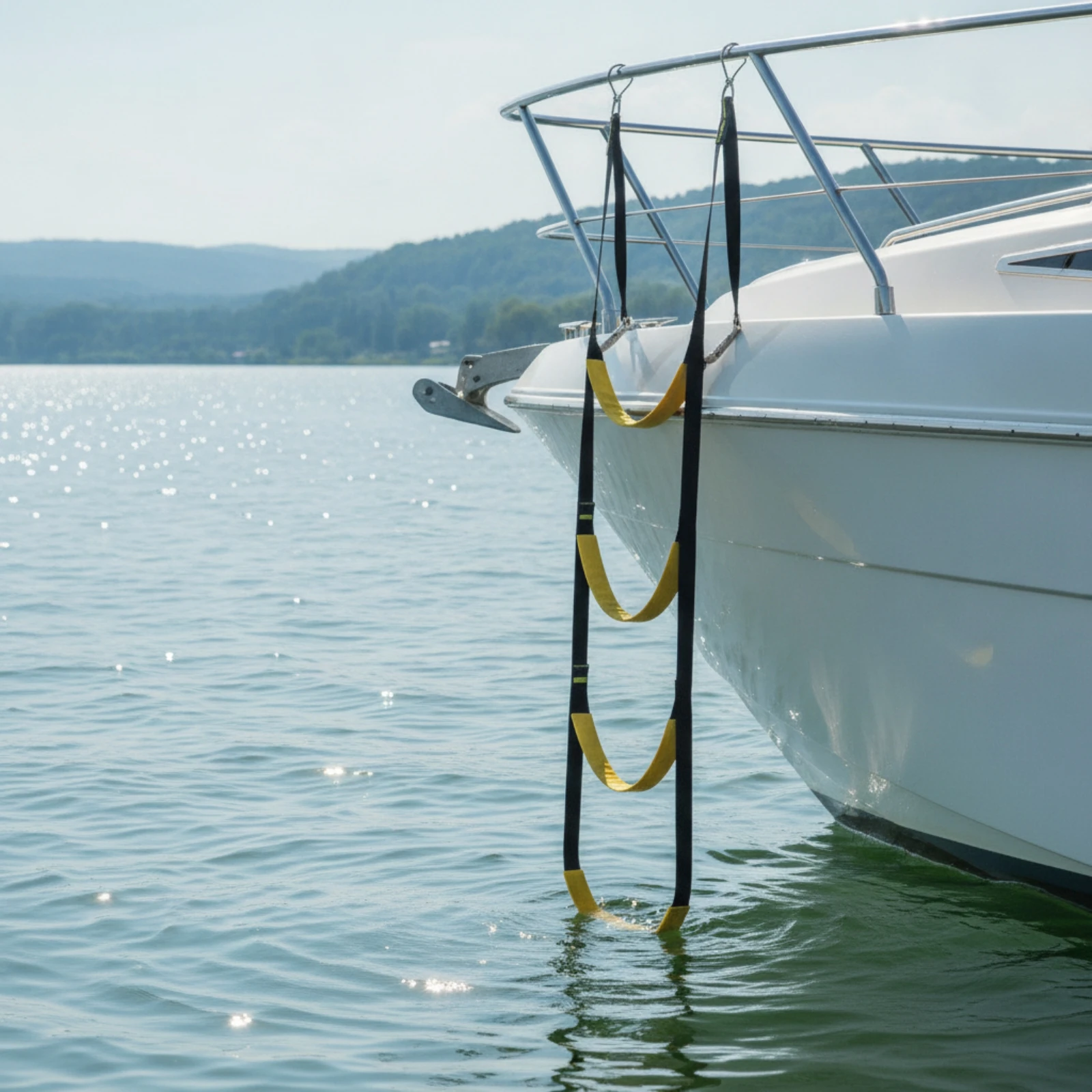 Boat Rope Ladder with Hooks Compact Three-Step Marine Ladder Swim Step Portable Non-Slip for Boaters, Boats, Yachts