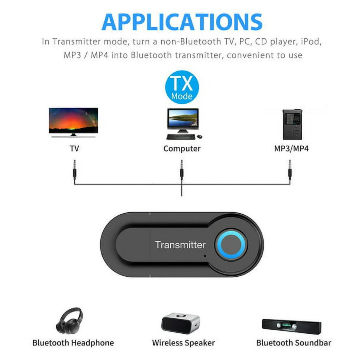 Bluetooth Wireless Audio Transmitter for TV, PC, Computer, CD Player,Music Player - Portable USB Bluetooth 5.0 Music Transmitter