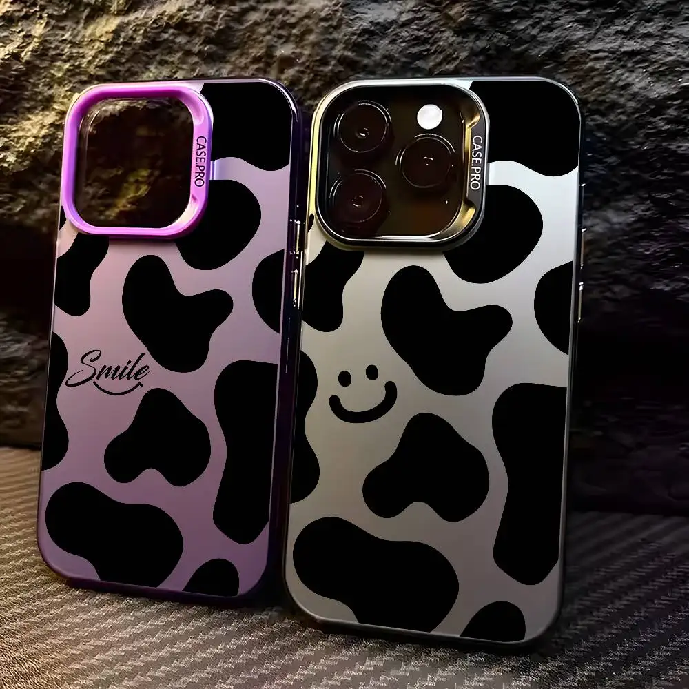 

Smile Milk Texture Anime Phone Case For IPhone 16 15 14 13 12 11 Plus Pro Max Multicolor Aurora Laser Shockproof Funda Cover