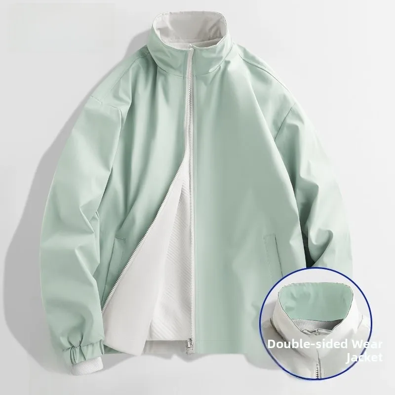 

Double-Sided Wear Jacket Men's Casual Stand Collar Spring Autumn Fashion Trend Matching All Seasons Long Sleeve Wool Blend