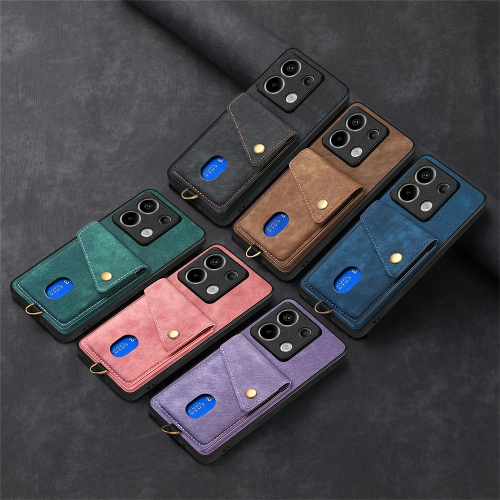 Leather Case For POCO M6 X6 F5 F4 F3 X5 X4 X3 GT NFC M4 M3 Pro M5S M5 C65 Magnet Card Slot Holder Wallet Lanyard Back Case Cover