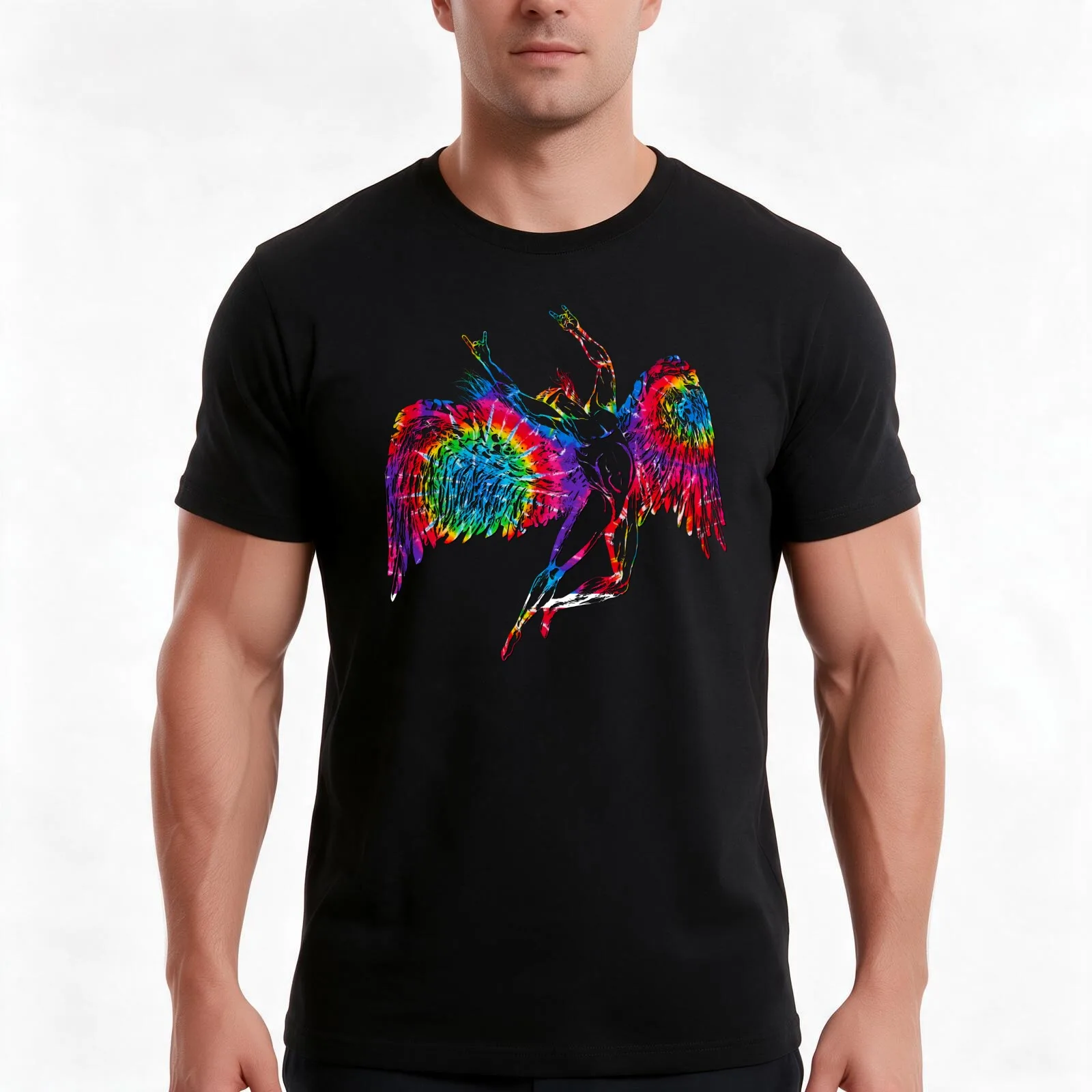 ICARUS THROWS THE HORNS - TIE DYE 1 *awesome UNLISTED designs in my portfolio* T-Shirt Summer Casual Cotton Tee 100% Cotton