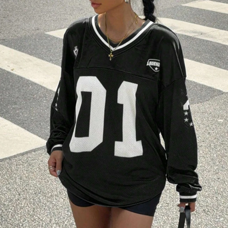 Summer women's sports T-shirt casual style loose, fashionable, breathable, quick drying Harajuku street football shirt plus size