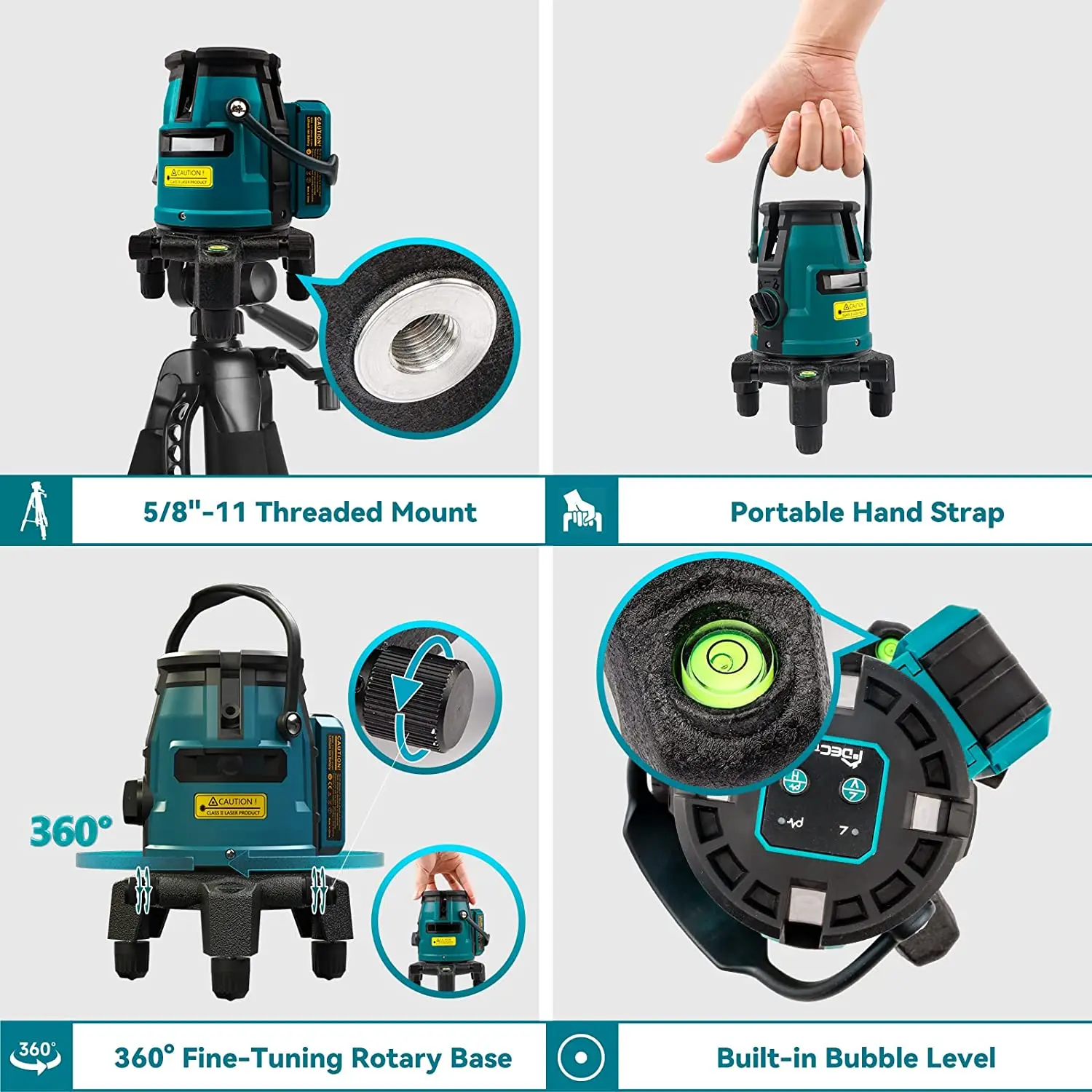 DECTEAM LW41G Multifunction 4 Vertical and 1 Horizontal Lines laser level 360 Rotating Base Removable Battery