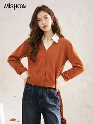 MISHOW Fake Two Pieces Knitted Cardigan for Women Spring 2024 Turn-down Collar Patchwork Contrast Color Sweater Top MXD11Z0500