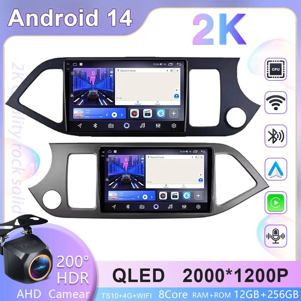 

8 Core 2din Android 14 Carplay Car Radio Multimidia Video Player For KIA PICANTO Morning 2011-2016 Navigation GPS IPS Head Unit