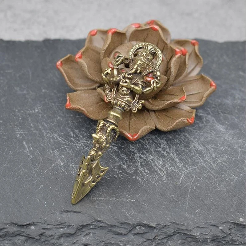 1PC Brass Elephant God of Wealth Vajry Pestle Pendant for Lucky Car Keychain Key Ring Bag Car Key Holder Party Gift