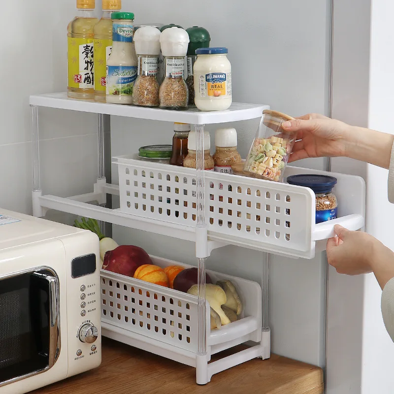 Kitchen Drawer Type Storage Rack Double-Layer Refrigerator Side Vegetable Floor To Ceiling Condiment Trolley Kitchen Organizer