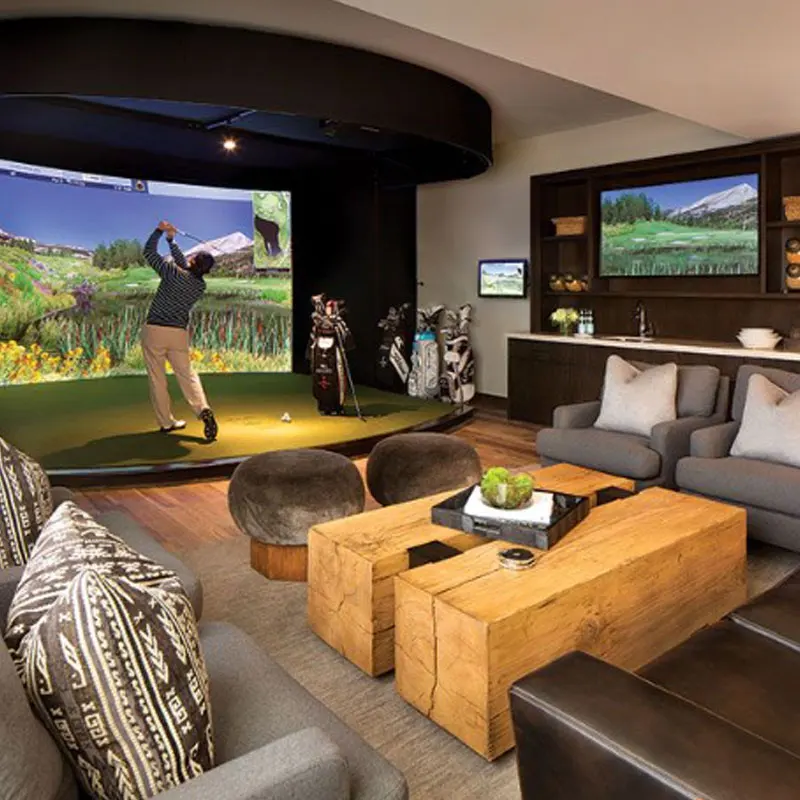 Home indoor enclosure virtual golf hitting mat high end impact screen  club 3d skytrak golf simulator system