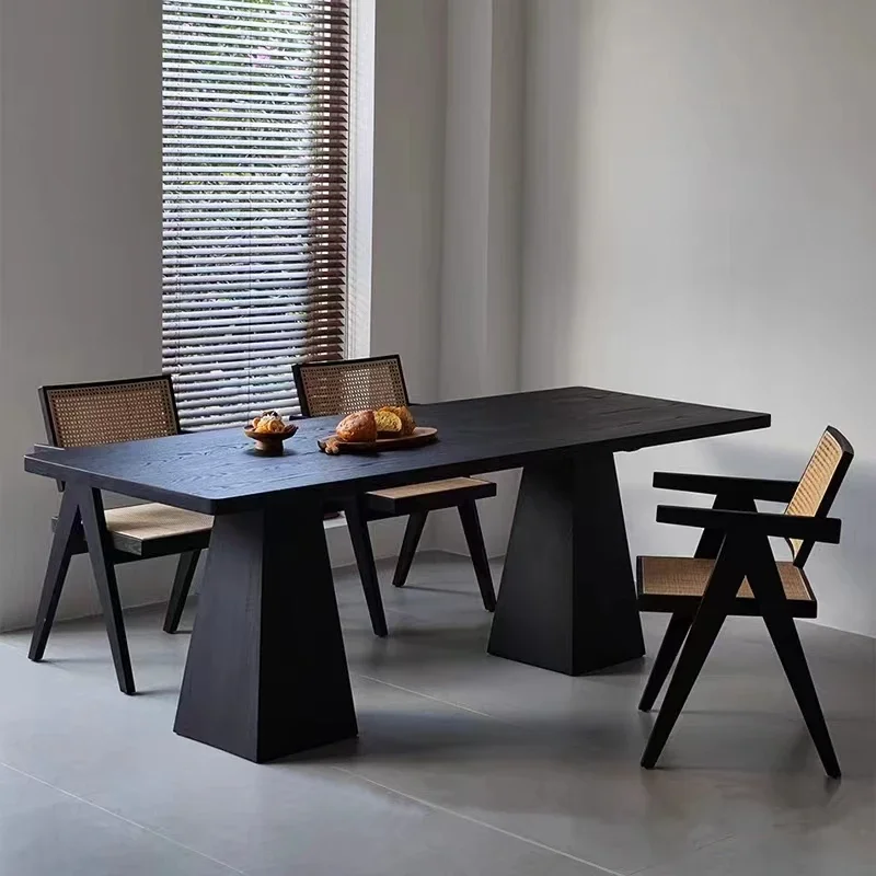 Solid Wood Black Dining Table New Classic Hallway Lounge Multifunction Dining Table Library Outside Esstische Kitchen Furnitures