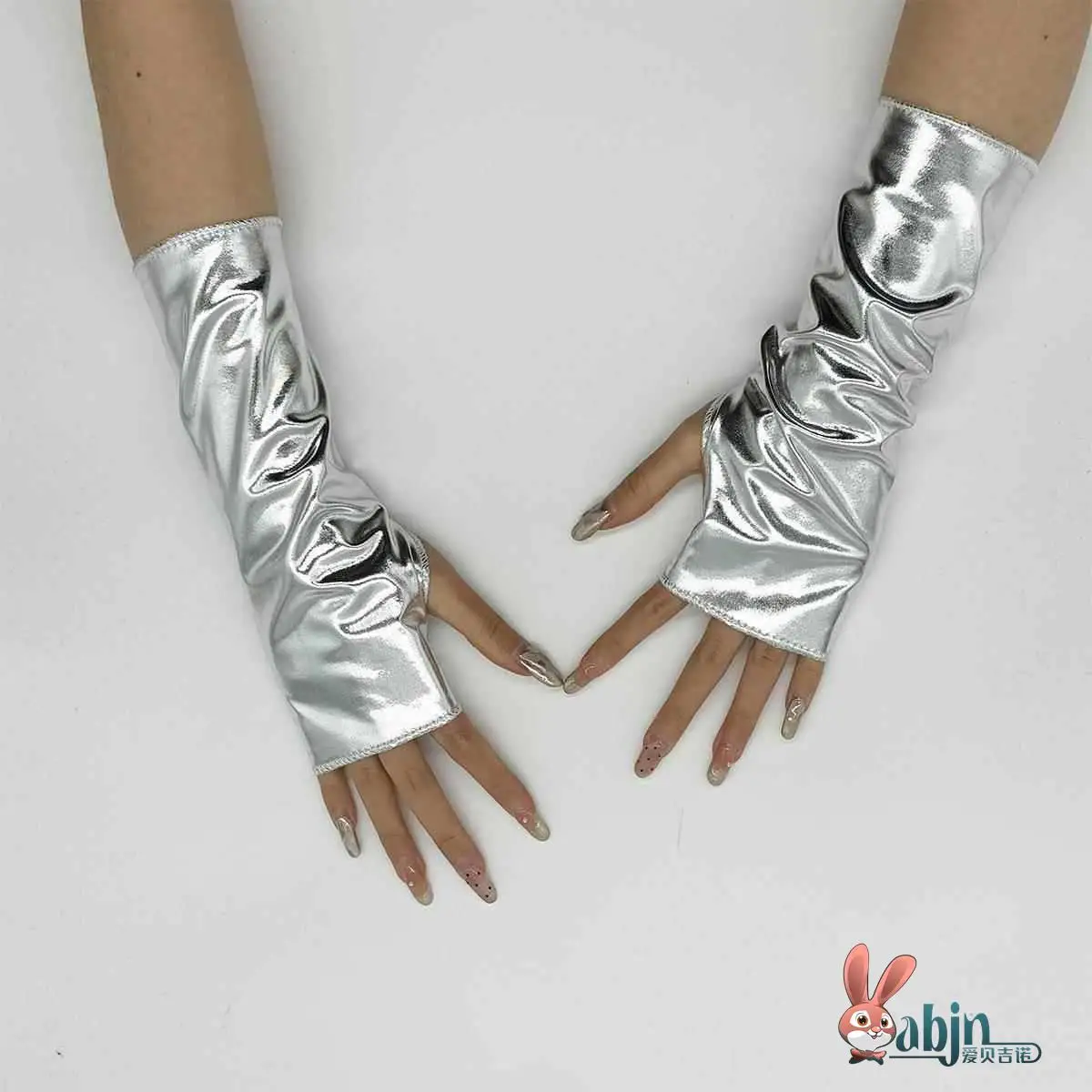 

Silver Painted Leather Gloves Mid-Length Fingerl f-Palm Y2K Technology Performance Girl Punk Teen Sve Covers