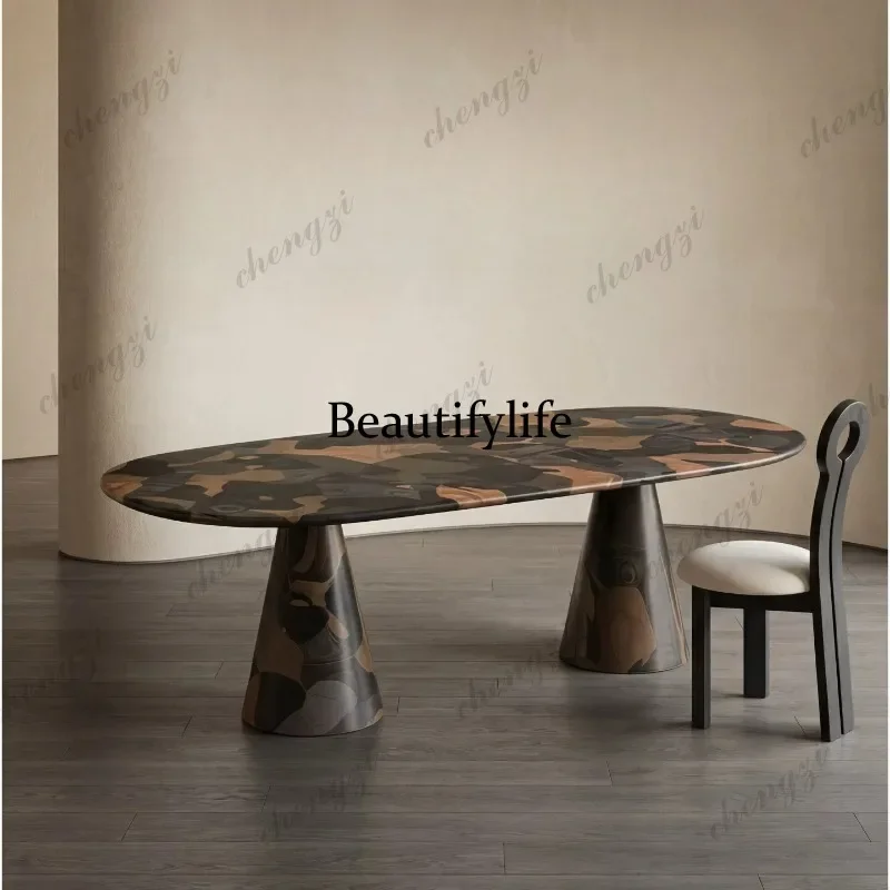 L181 Hand-painted art modern designer design sense creative household oval dining table and chair combination