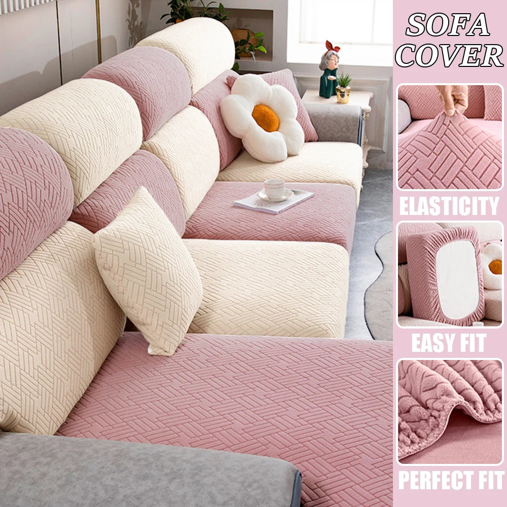 New Luxury Jacquard Sofa Covers for Living Room Elastic Plain Sofa Seat Cushion Cover Plush Fabric Sofa Slipcover Washable