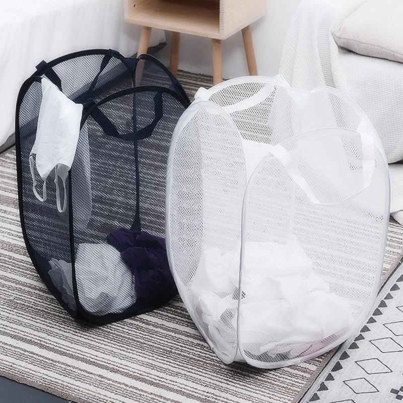 1PC Foldable Mesh Laundry Basket Toy Organizer Bag Collapsible Clothes Baskets for Dorm, Bathroom & Travel