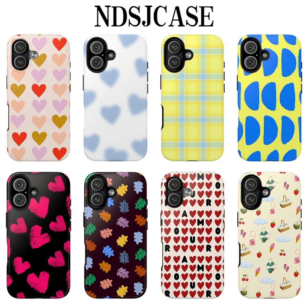 Multi Style Heart Print Phone Case for Samsung Galaxy S20 S23 S24 S25 S26 FE Plus Ultra Edge 4G 5G Luxury Double-layer Cover