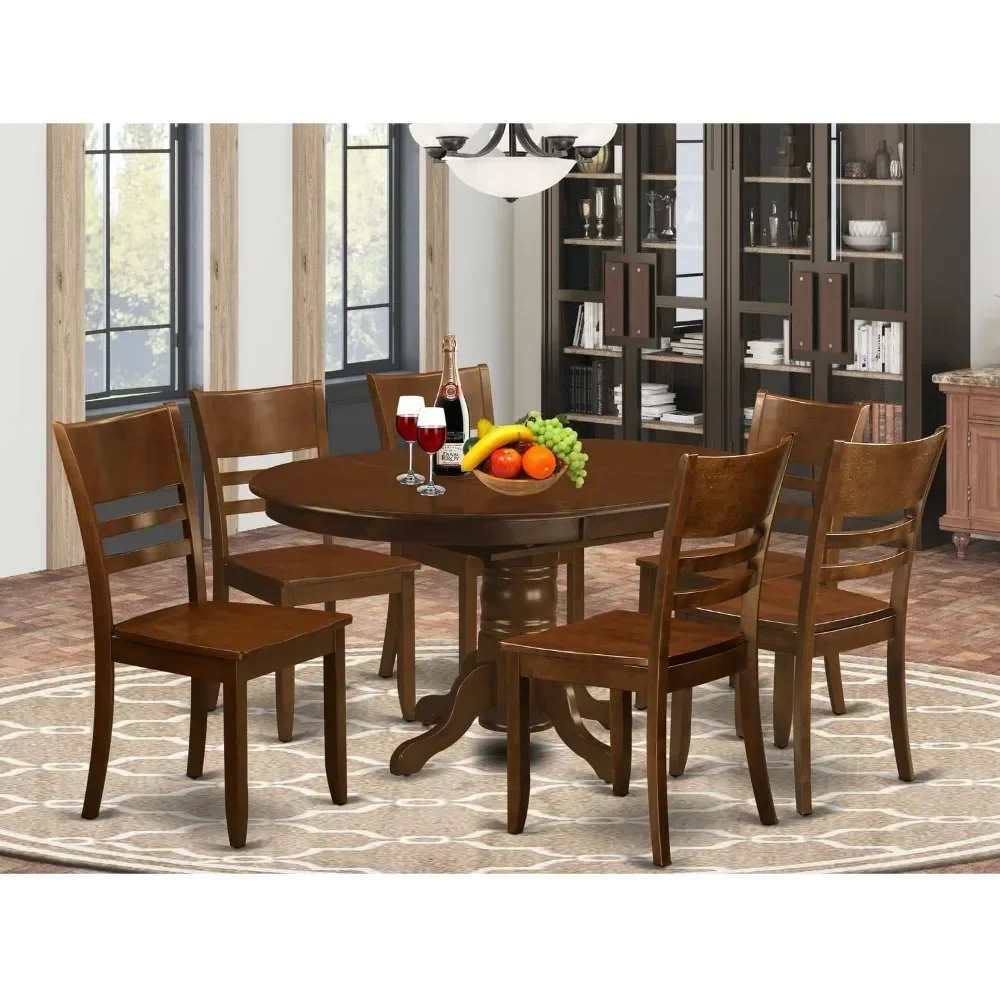 Dining Table Set includes an oval dining table with butterfly leaves and 6 wooden seats, 42x60 inches