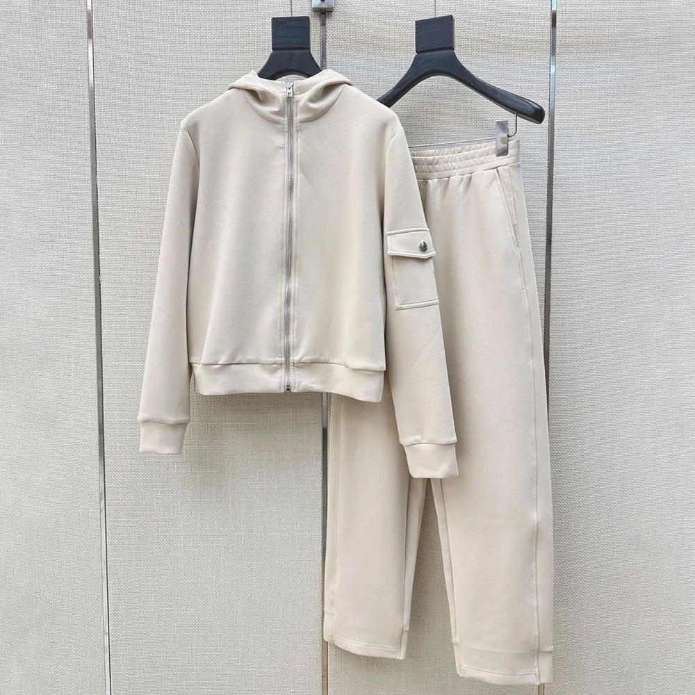 

High-quality 2026 new women's solid-color casual fashion set, consisting of a zipper long-sleeved coat and long pants xy2652354