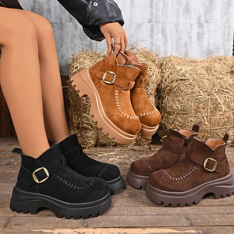 

2025 New Spring and Autumn Winter Boots Women's Retro Thick Soled Tall Lightweight Short Boots Versatile Fashion Boots