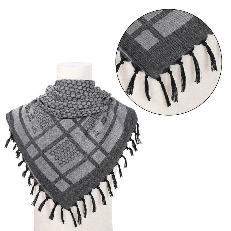 New Trendy Adult Shemagh Scarf with Jacquard Pattern Tactically Arab Keffiyeh Scarf