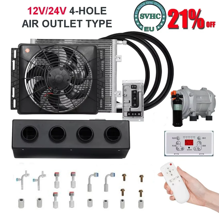 Universal 4 Holes 2 Holes Auto Electric Air Conditioning Compressor 12V 24V for Car Van Street Rod Hot Classic A/C Conditioner