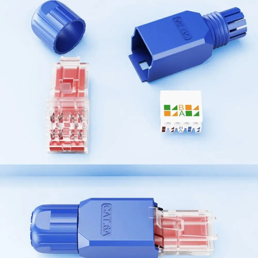 Tool Free RJ45 Connector Easy Install Gold Plated CAT6A CAT6 Field Termination Plug No Crimping for 23AWG to 26AWG Cable