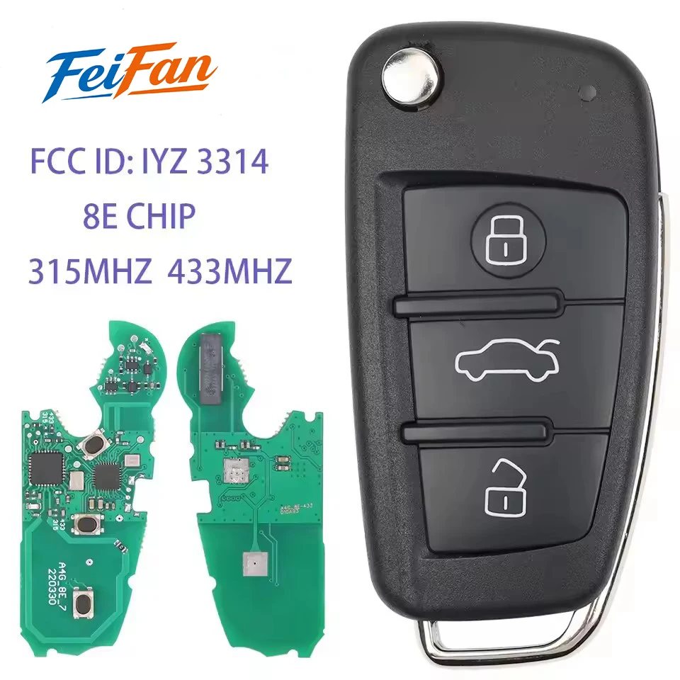 

FeiFan Remote Car Key 315MHZ 434MHZ FSK 8E Chip For AUDI A6 S6 Q7 2004-2015 Fob FCCID: IYZ 3314 4F0837220M 4F0837220T