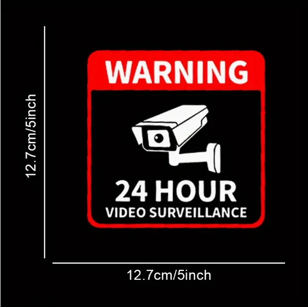 24-Hour Video Surveillance Warning Stickers, High-Quality Car Stickers, Security Camera Alerts for Cars, Windows, and Shops, Vehicle Exterior Accessories, Security Signs for Commercial and Residential Use - Easy to Read and Apply!