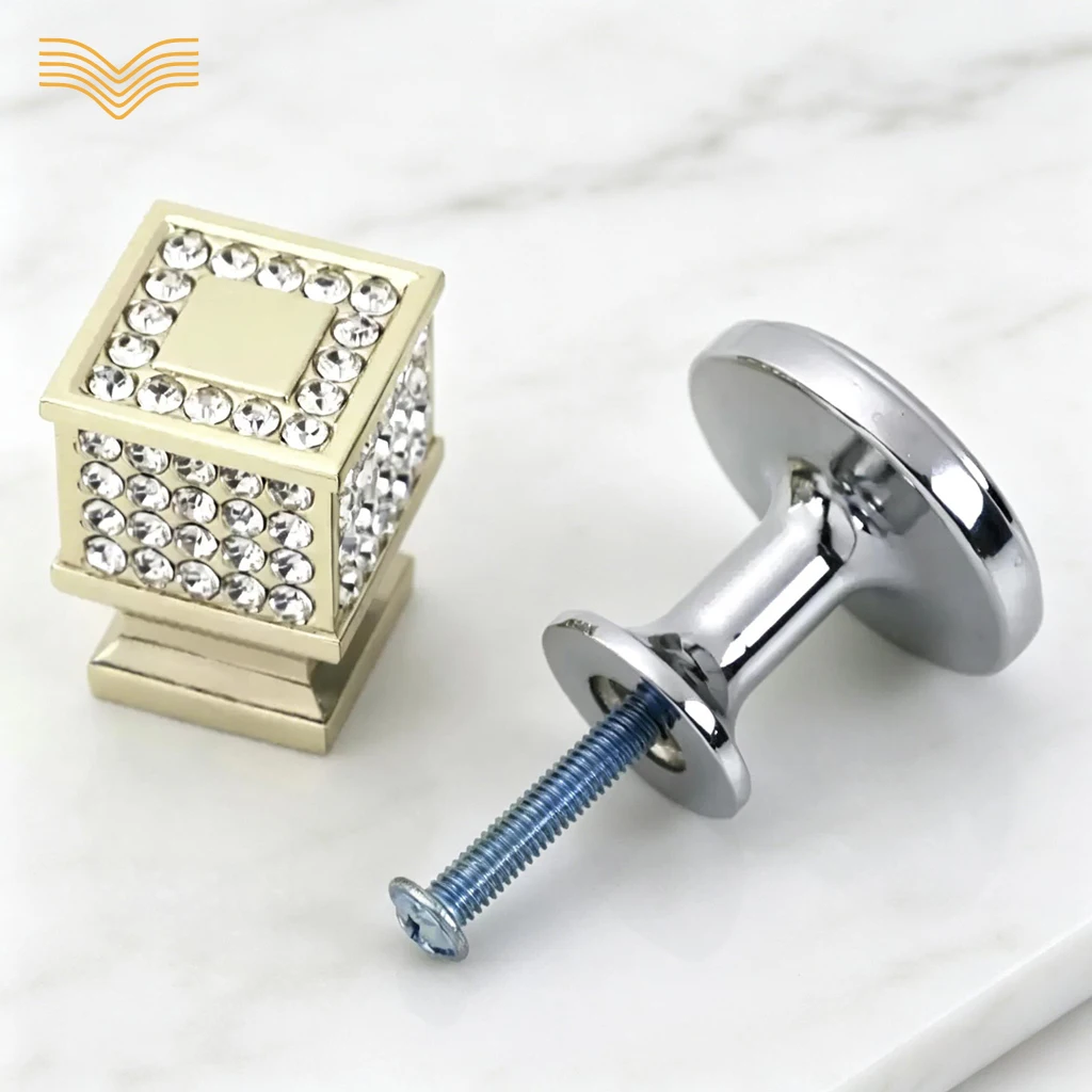 Crystal Cabinet Knobs Modern Minimalist European Wardrobe Pull Handles Rhinestone Inlaid Single Hole Mini Knobs For Cupboard