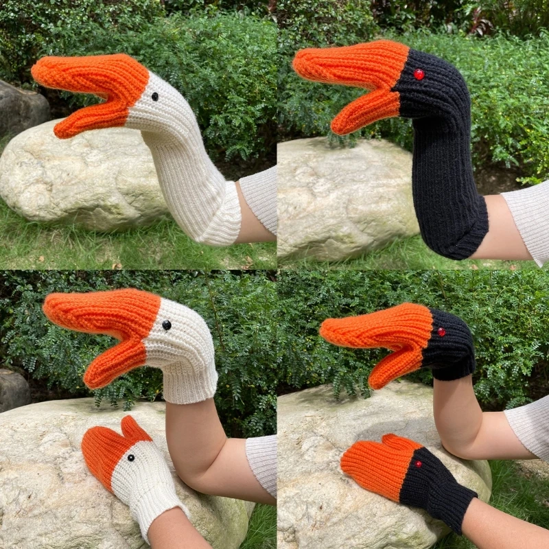 

Female Winter Warm Knitted Cartoon Full Finger Gloves Thick Warm Soft Mittens