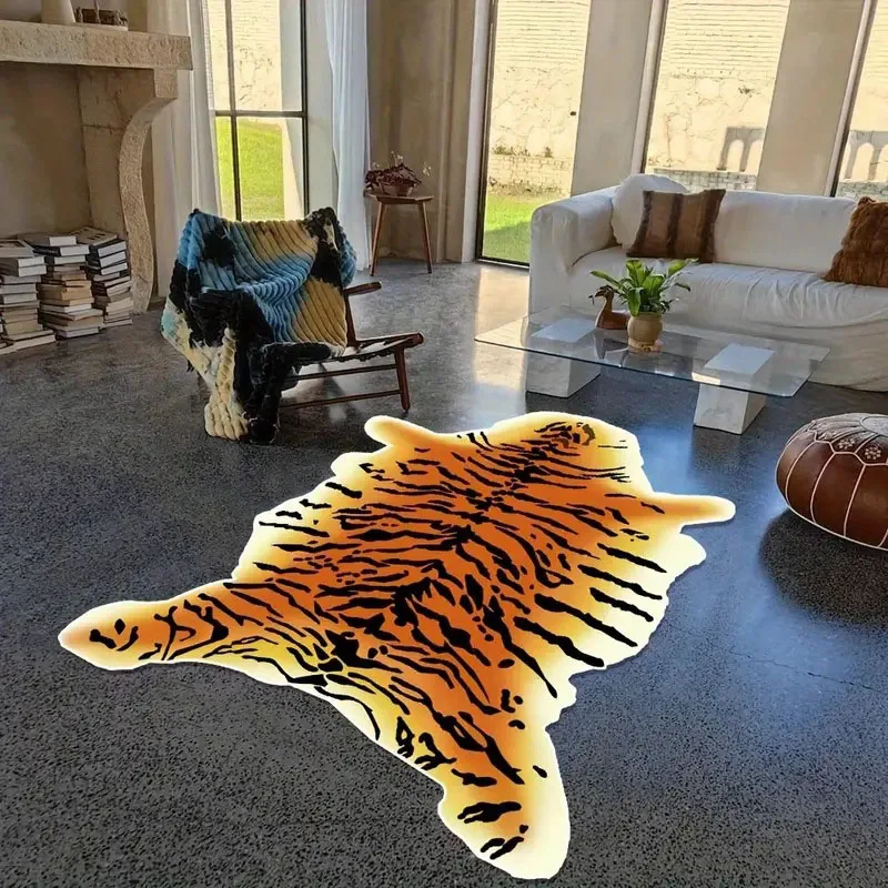 Faux Cashmere Carpet for Living Room Anti Slip Floor Mat Water Absorbent Bath Mat Tiger Leopard Bedroom Rug Bathroom Carpets Rug