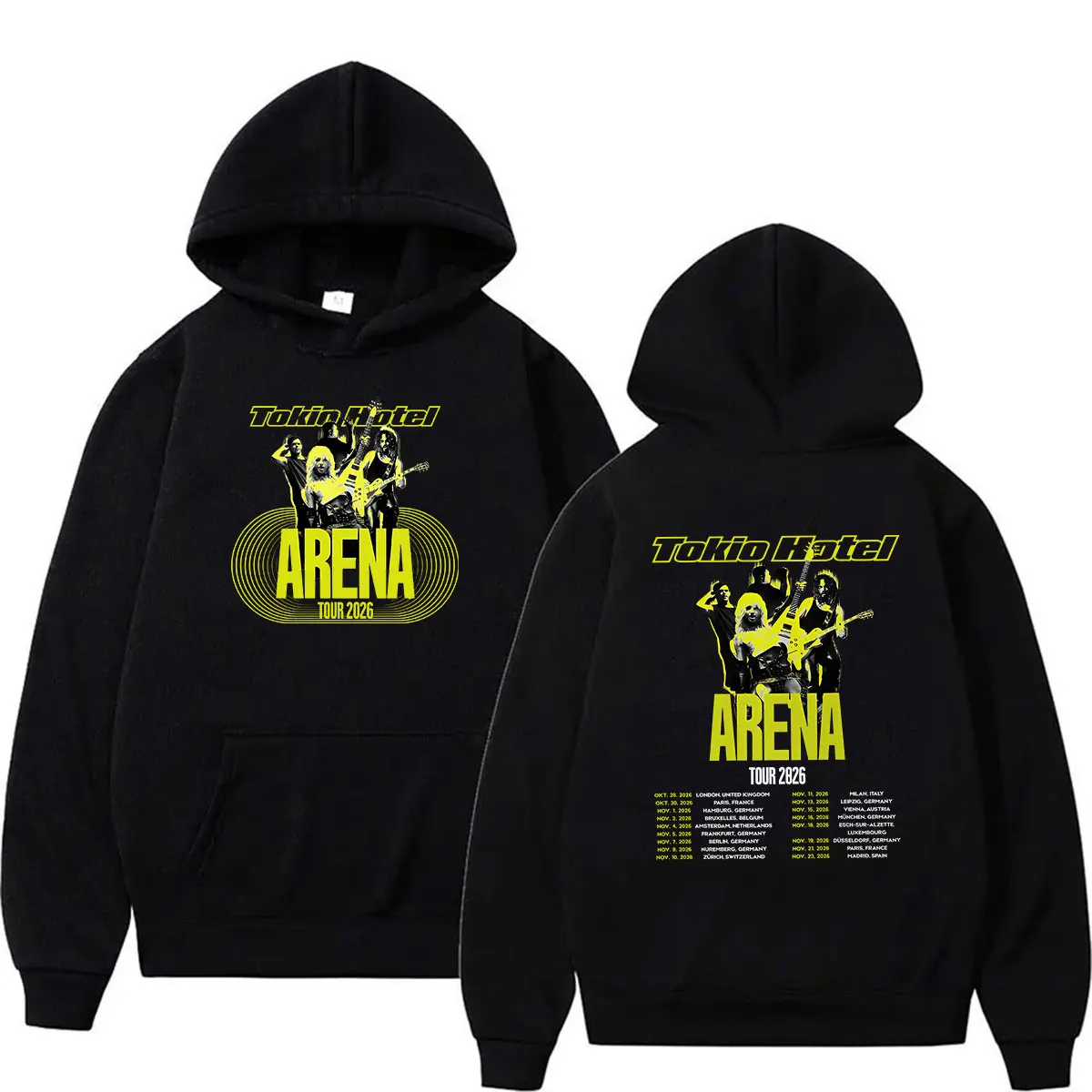 Худи мужское в стиле хип-хоп с принтом группы Tokio Hotel Arena Tour 2026, свободный крой, длинный рукав, винтажная модная одежда с капюшоном.