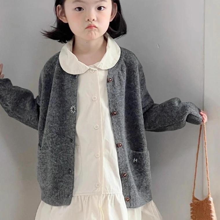 

Girls Coat 2025 Autumn New Children's Clothing Korean Style Girl Baby Solid Color Loose Knit Cardigan Casual Simple Daily