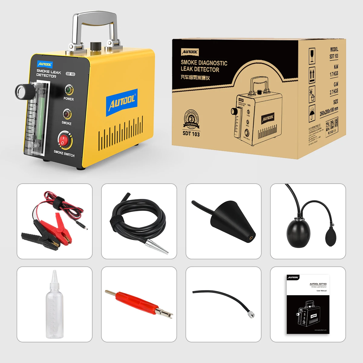 SDT103 Automotive Smoke Machine Car Trucks EVAP Detect Pipe Smoke Leak Leakage Analyzer with Air Pressure AUTOOL SDT103