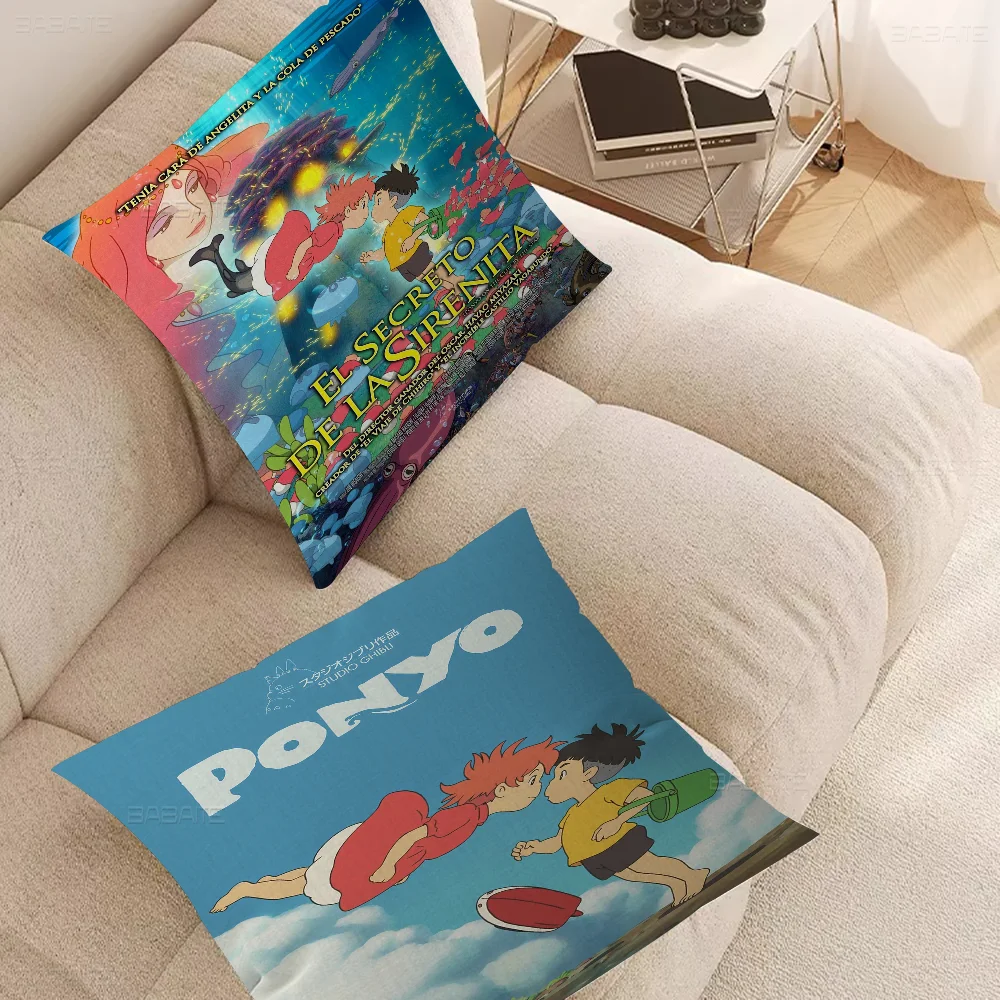 P-Ponyo On The Cliff Classic Cartoon Cushion Cover Car Throw Pillow Case For Sofa Car Christmas Gift 40x40cm 45x45cm