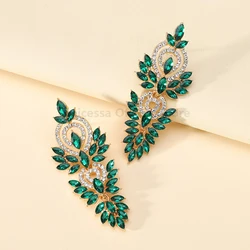 Fashion Design Geometric Leaves Rhinestone Dangle Earrings For Women Luxury Hollow Bride Wedding Party Jewelry Ear Accessories