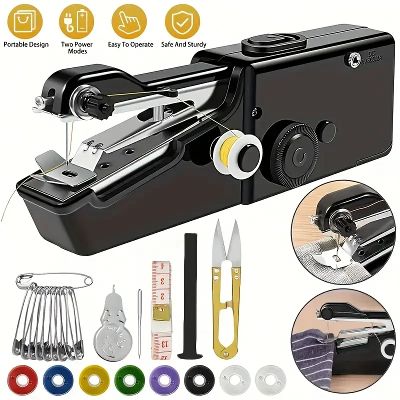 Máquina de coser portátil de mano con velocidad ajustable, alimentada por USB, Ideal para reparaciones de telas, ropa y cortinas, perfecta, 1 ud.