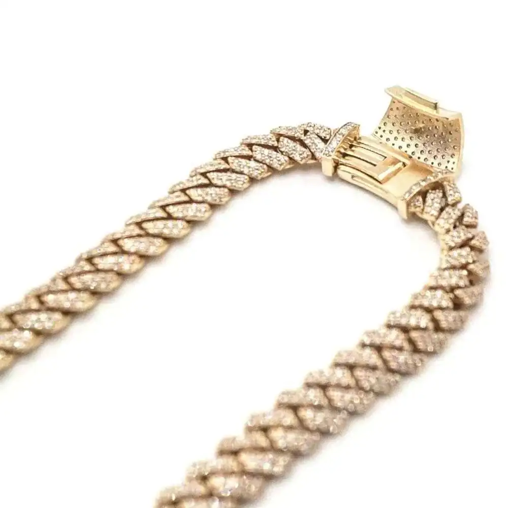 

Hip hop 8mm 10mm 12mm Iced out 925 sterling silver 2 rows Prong Setting Cuban Chain Moissanite
