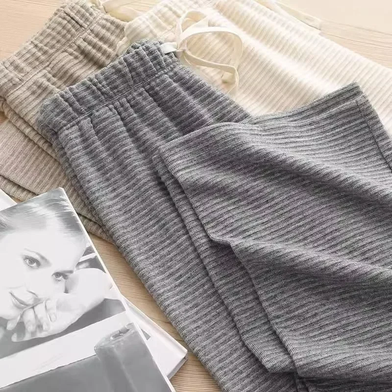 Cashmere Textured Grain Straight Barrel Female Fallow Knit High Waist Mopping Pants Pajama Pants Autumn and Winter Light Luxury