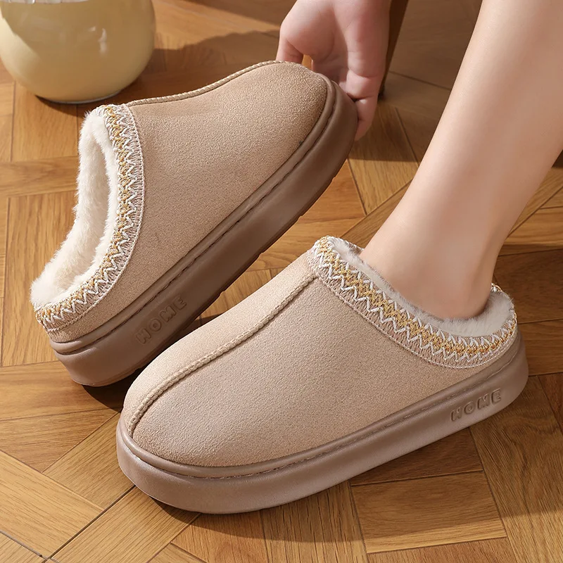 New Autumn and Winter Lace Ethnic Style Fashion Cotton Slippers Men and Women Couples Indoor and Outdoor Warm Cotton Slippers