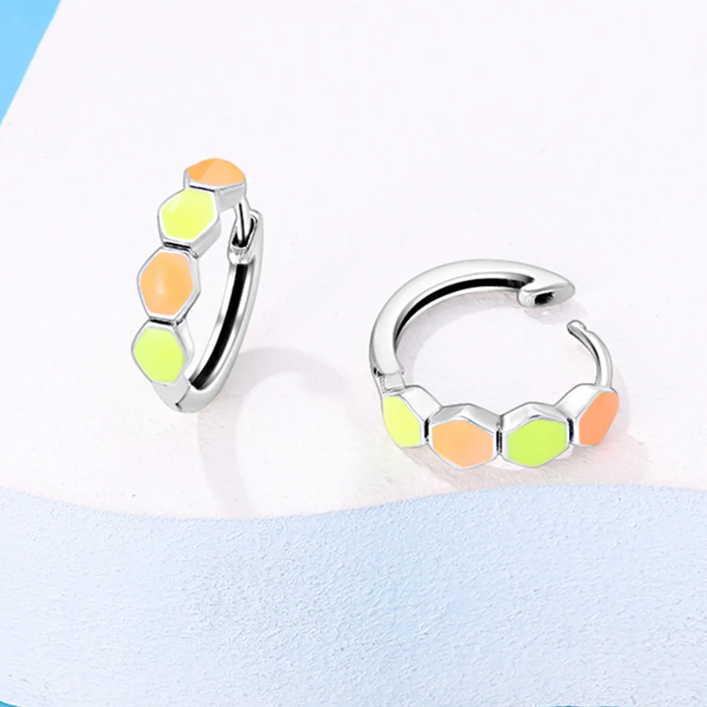 925 Sterling Silver Colorful Luminous Diamond-Shaped Hoop Earrings for Women Fashion Earrings Jewelry Gifts